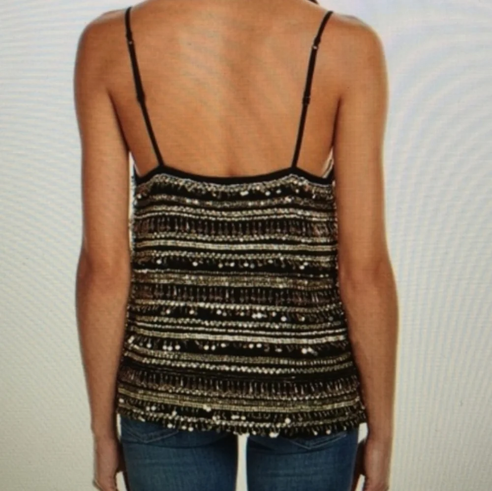 Calypso St. Barth Black and Metallic Striped Sequin Tank